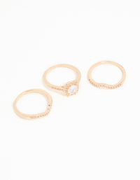 Gold Cubic Zirconia Round & Pointed Rings 3-Pack - link has visual effect only