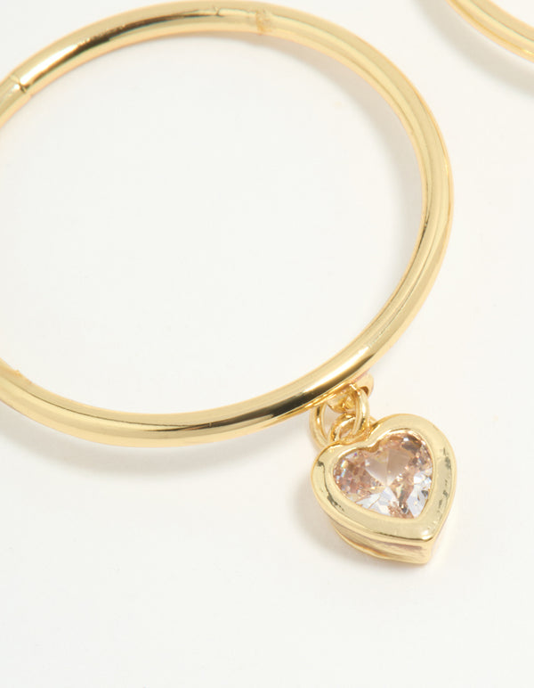 Gold Plated Dainty Heart Charm Rings 2-Pack