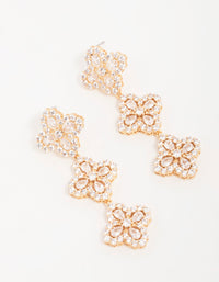 Gold Cubic Zirconia Triple Flower Drop Earrings - link has visual effect only