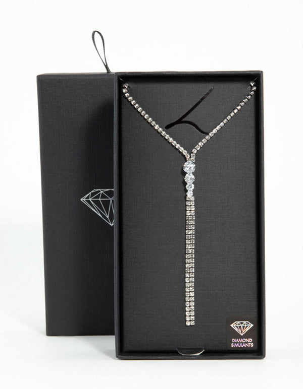 Silver Double Chain Drop Necklace