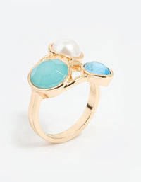 Gold Statement Triple Gem Ring - link has visual effect only
