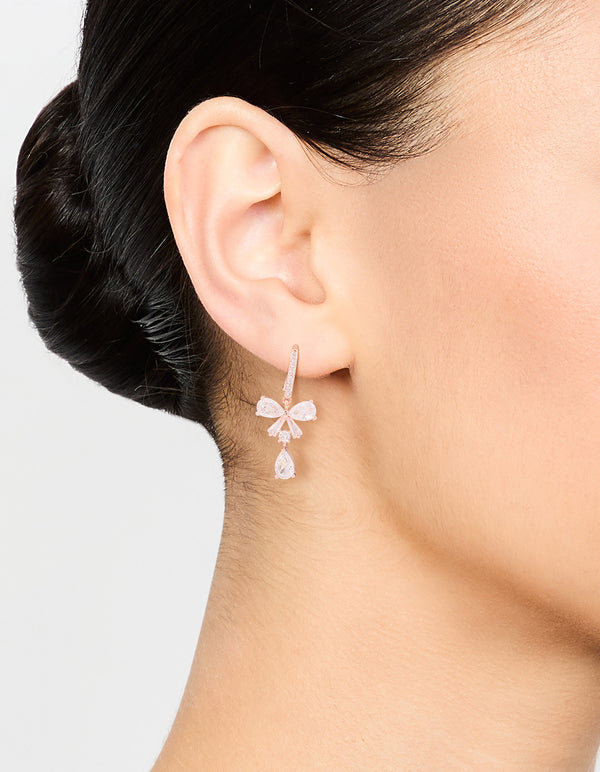 Rose Gold Plated Cubic Zirconia Bow Drop Earrings