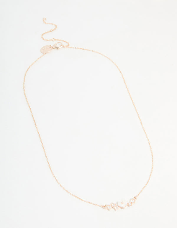 Rose Gold Plated Cubic Zirconia Flower Pendant Necklace