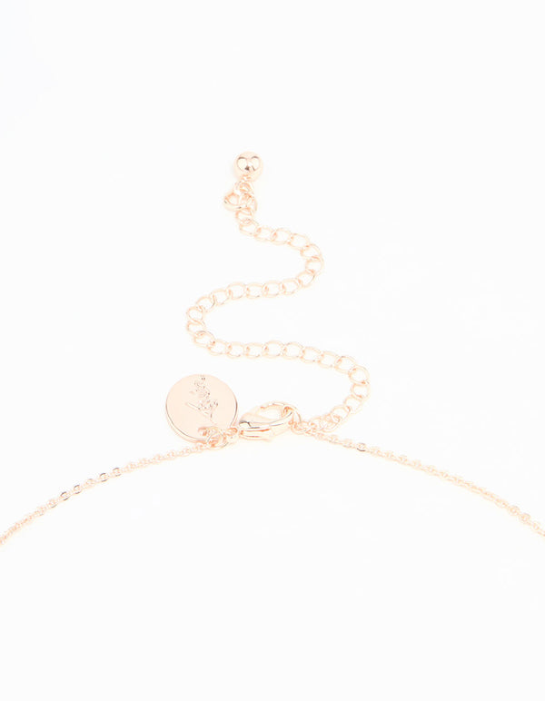 Rose Gold Plated Cubic Zirconia Butterfly Teardrop Pendant Necklace