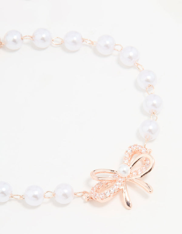 Rose Gold Plated Pearl Double Bow Bracelet