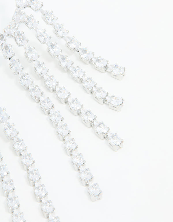 Silver Cubic Zirconia Long Pear Drop Earrings