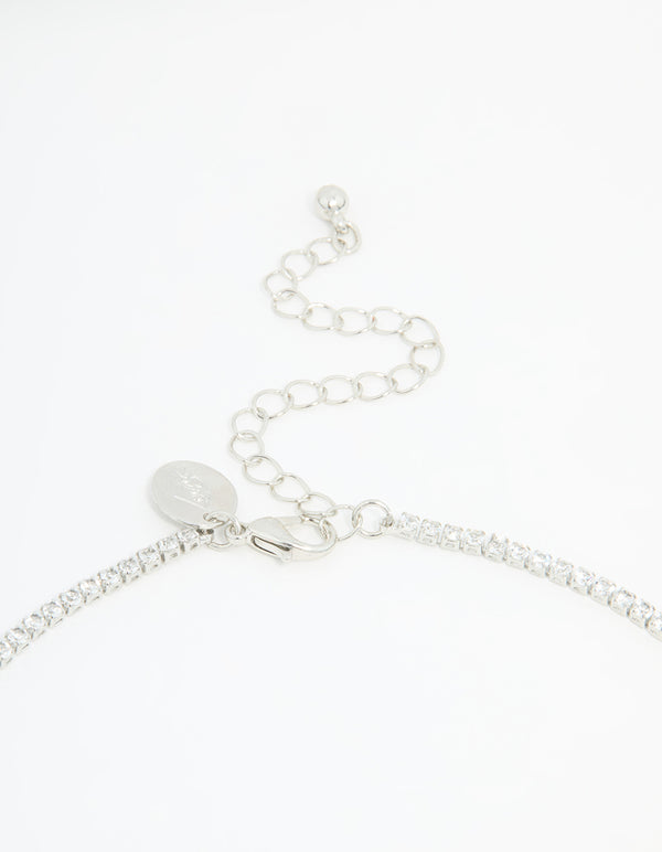 Silver Cubic Zirconia Drop Pear Necklace & Earrings Set