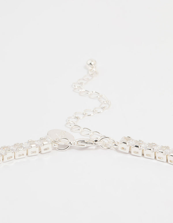 Silver Cubic Zirconia Thick V Necklace & Earrings Set