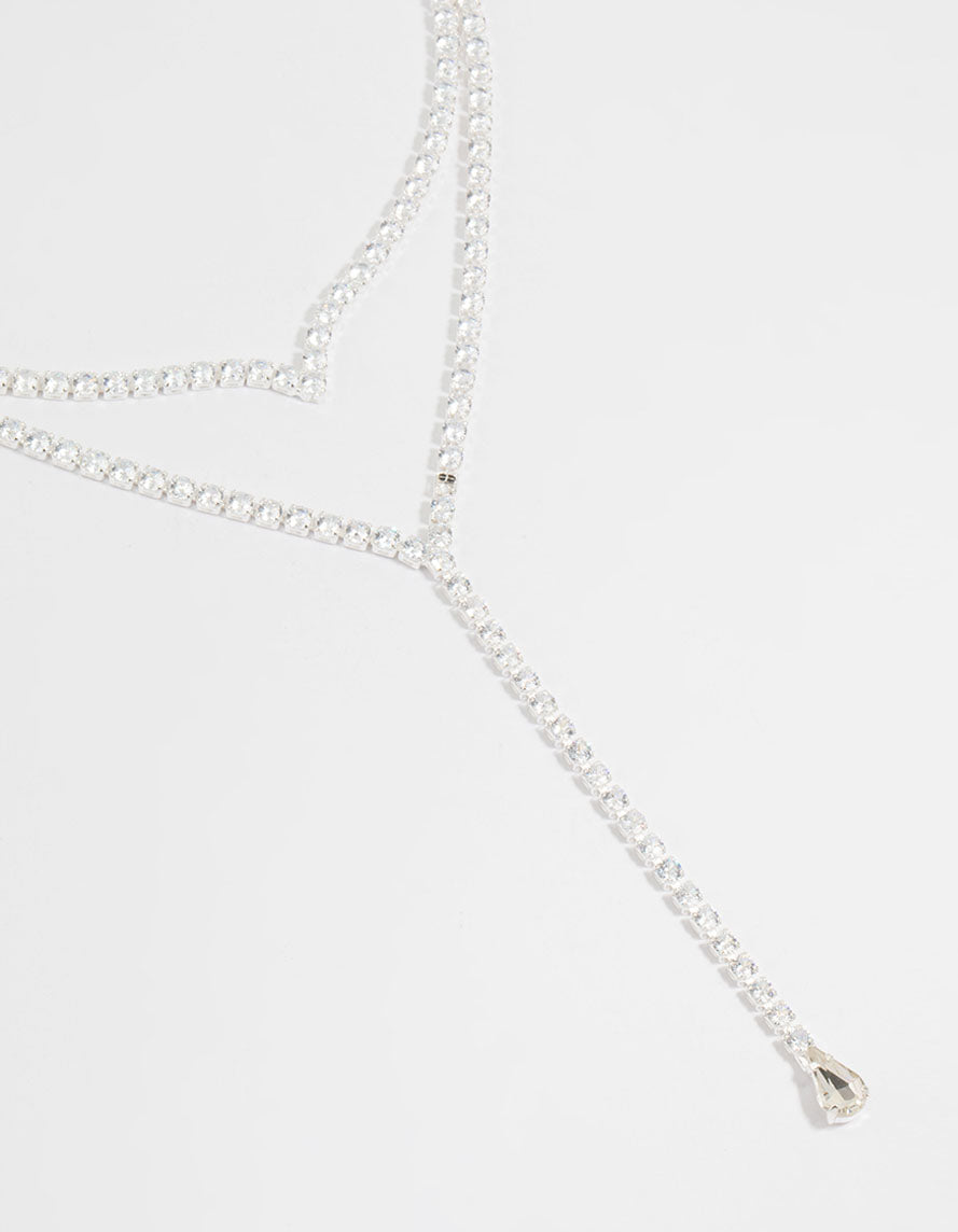 Silver Cubic Zirconia V Necklace