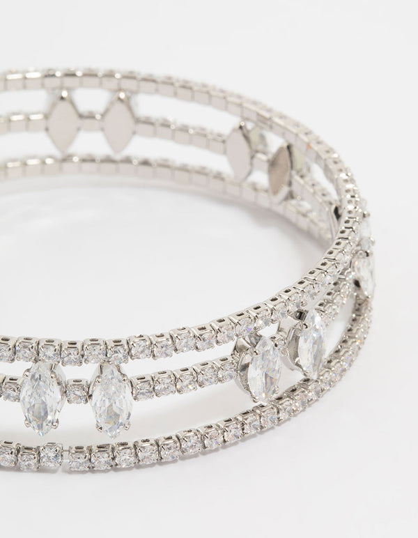 Silver Cubic Zirconia Marquise Wrap Bangle