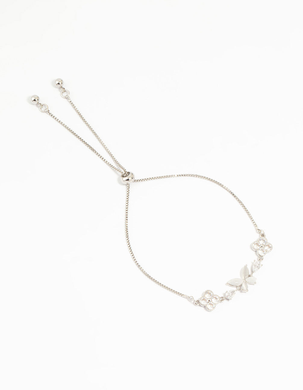 Silver Cubic Zirconia Butterfly & Flower Bracelet