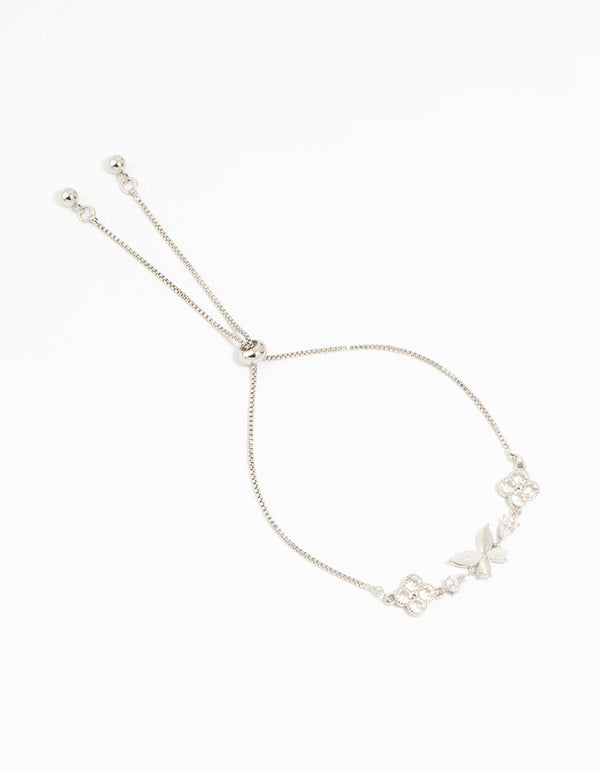 Silver Cubic Zirconia Butterfly & Flower Bracelet