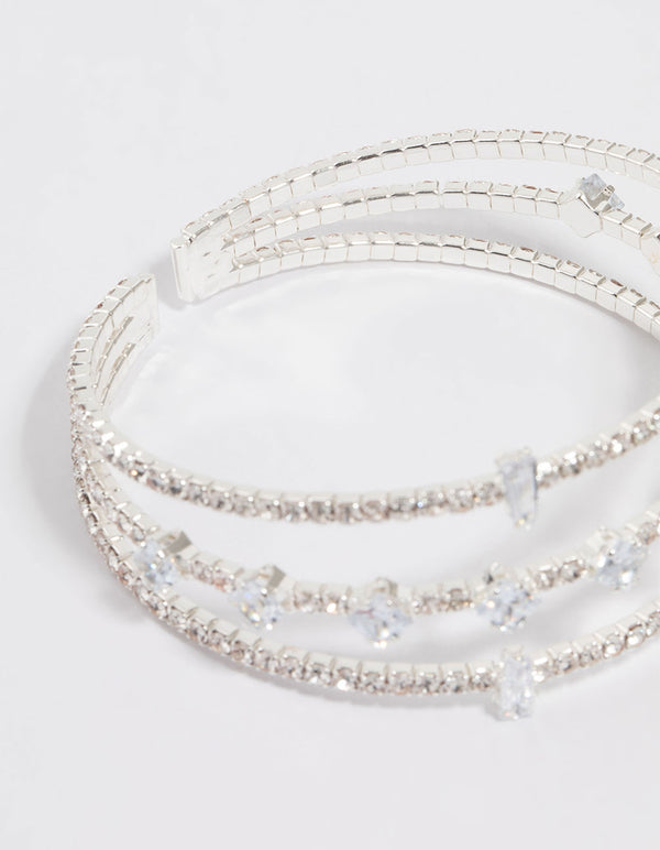 Silver Cubic Zirconia Layered Wrist Cuff