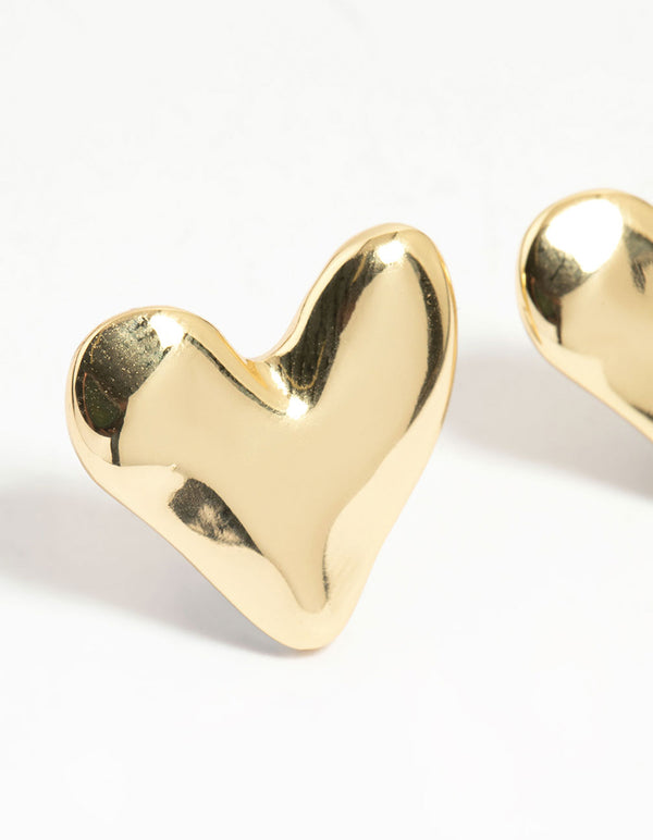 Gold Plated Organic Heart Stud Earrings
