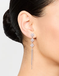 Silver Cubic Zirconia Triangular Floral Drop Earrings - link has visual effect only