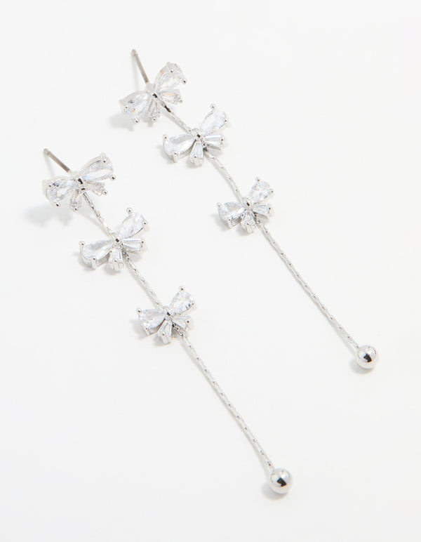 Silver Cubic Zirconia Mini Bow Drop Earrings