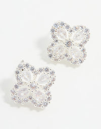 Silver Cubic Zirconia Floral Stud Earrings - link has visual effect only