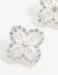 Silver Cubic Zirconia Floral Stud Earrings - link has visual effect only
