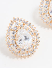 Gold Cubic Zirconia Sparkling Pear Stud Earrings - link has visual effect only