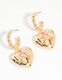 Gold Pink Cubic Zirconia Heart Hoop Earrings - link has visual effect only