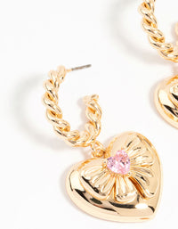 Gold Pink Cubic Zirconia Heart Hoop Earrings - link has visual effect only