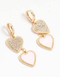 Gold Diamante & Pink Heart Drop Earrings - link has visual effect only