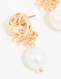Gold Pearl Rose Drop Earrings - link has visual effect only