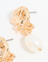 Gold Pearl Rose Drop Earrings - link has visual effect only