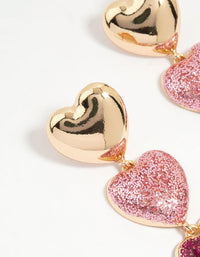 Gold Pink Glitter Heart Drop Earrings - link has visual effect only