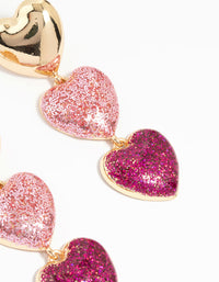 Gold Pink Glitter Heart Drop Earrings - link has visual effect only