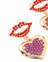 Gold Diamante Kiss & Heart Drop Earrings - link has visual effect only