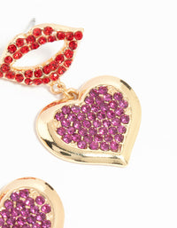 Gold Diamante Kiss & Heart Drop Earrings - link has visual effect only