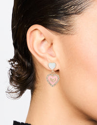 Gold Pink Heart Cushion Drop Earrings - link has visual effect only