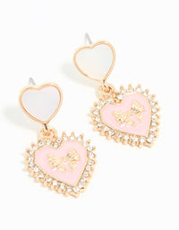 Gold Pink Heart Cushion Drop Earrings - link has visual effect only