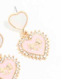 Gold Pink Heart Cushion Drop Earrings - link has visual effect only