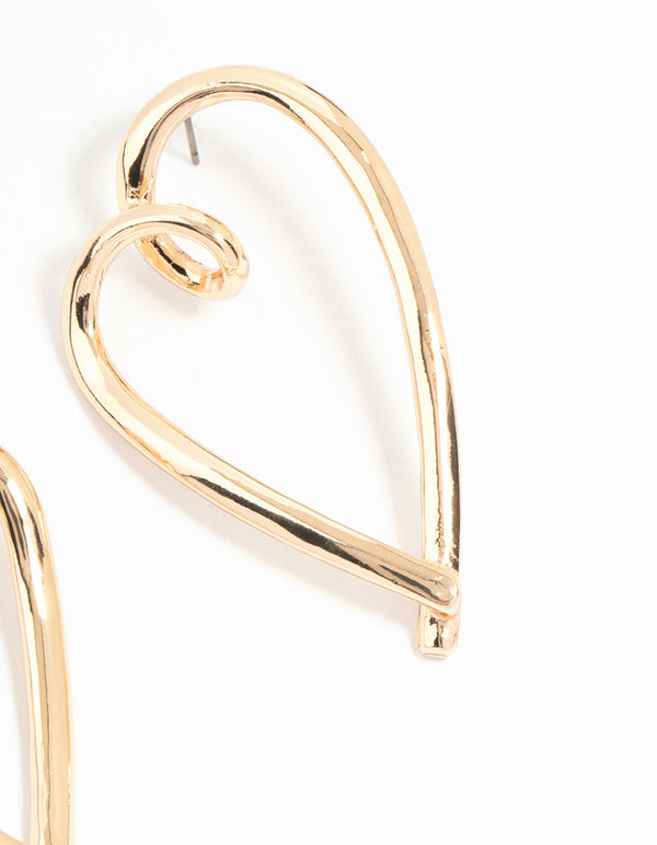 Gold Mega Heart Stud Earrings