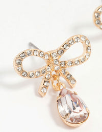 Gold Diamante Dainty Bow Drop Earrings - link has visual effect only