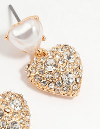 Gold Diamante & Pearl Heart Drop Earrings - link has visual effect only