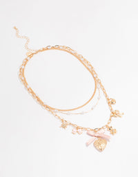 Gold Heart Locket & Pearl Layered Necklace - link has visual effect only