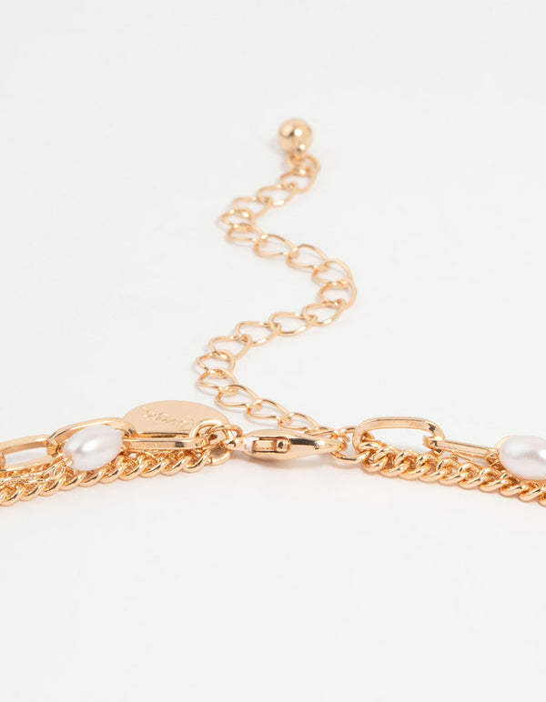 Gold Heart Locket & Pearl Layered Necklace