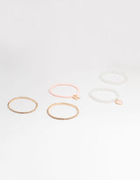 Gold Pearl & Bow Stretch Bracelets 5-Pack - link has visual effect only