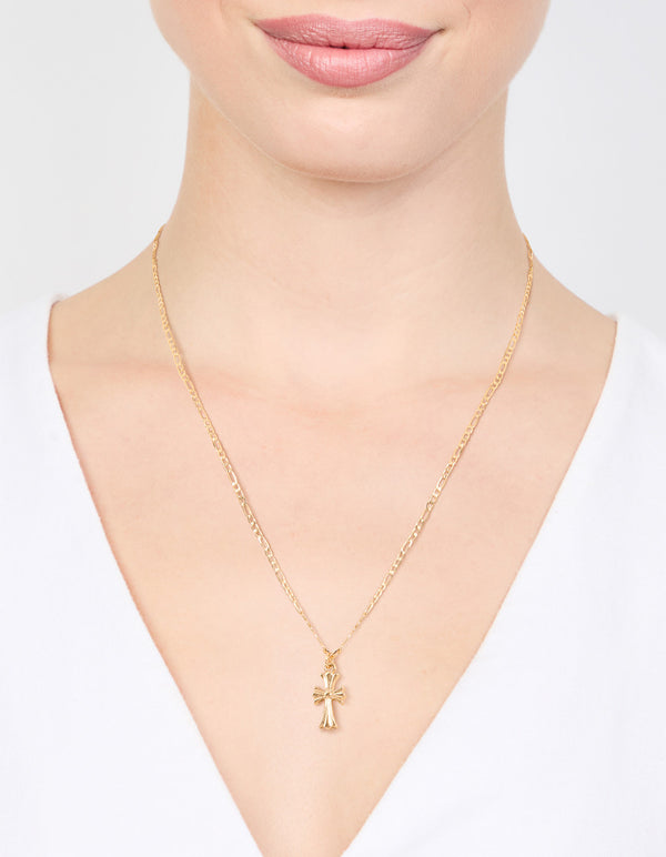 Gold Plated Gothic Mini Cross Necklace