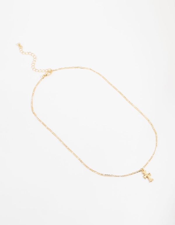 Gold Plated Gothic Mini Cross Necklace