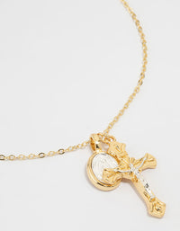 Mixed Metal Cross & Mary Pendant Necklace - link has visual effect only