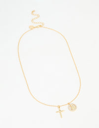 Gold Plated Cross & Mary Charm Necklace - link has visual effect only