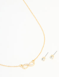 Gold Plated Infinity Pendant Necklace & Earrings Set - link has visual effect only
