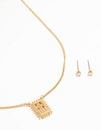 Gold Plated Cubic Zirconia Cross Necklace & Stud Earrings Set - link has visual effect only