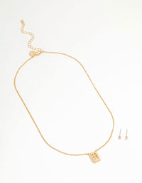 Gold Plated Cubic Zirconia Cross Necklace & Stud Earrings Set - link has visual effect only