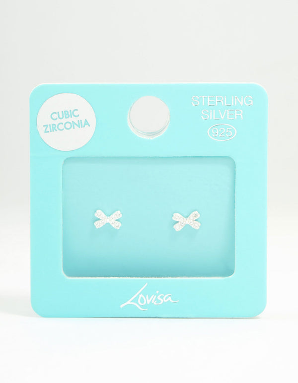 Sterling Silver Cubic Zirconia Pavé Bow Stud Earrings