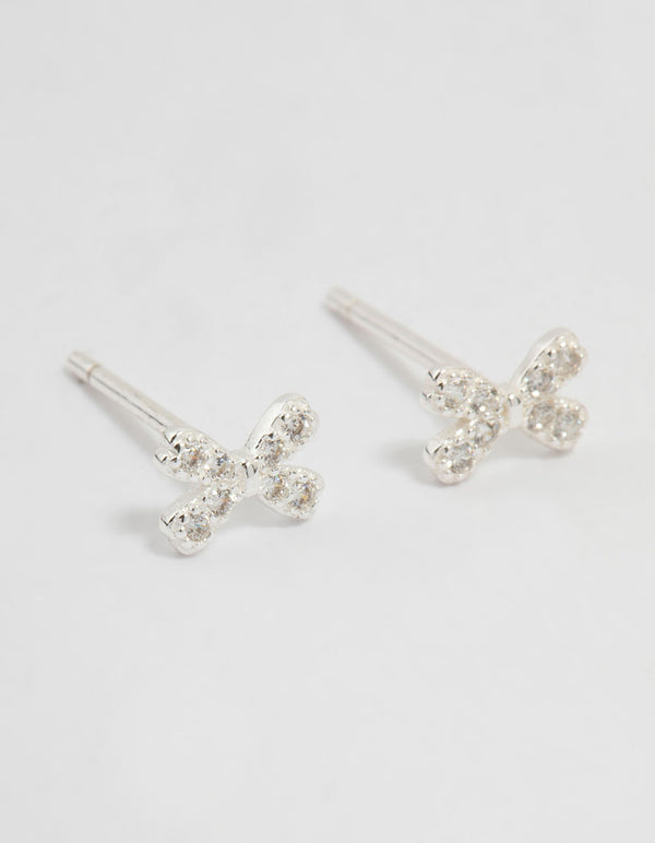 Sterling Silver Cubic Zirconia Pavé Bow Stud Earrings